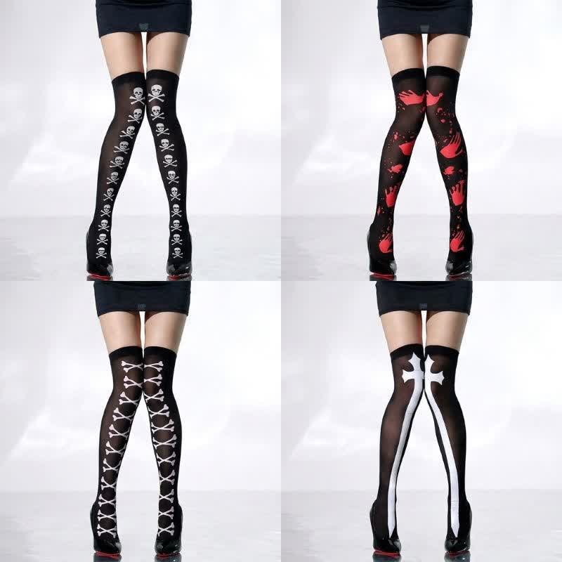Halloween Fun Thigh High Socks (4 Pairs) - A+B+C+D - EU36-43 (US3-9) - image 0