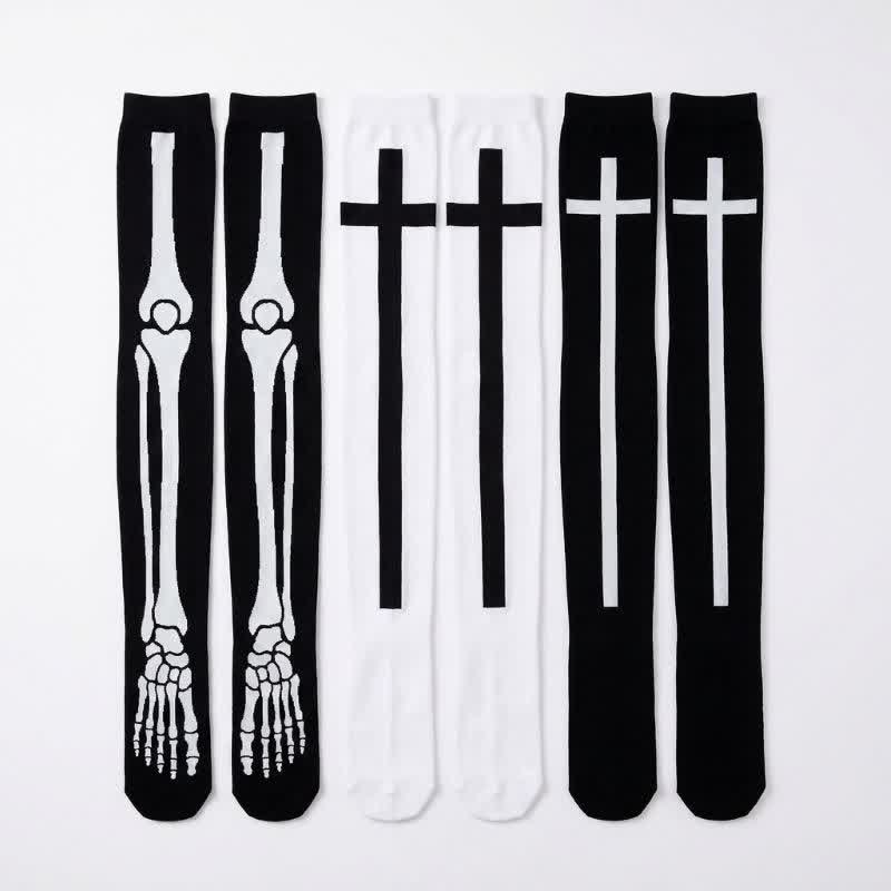 Halloween Skeleton Fun Over Knee Thigh Socks (3 Pairs) - Multicolor - EU36-43 (US3-9) - image 0