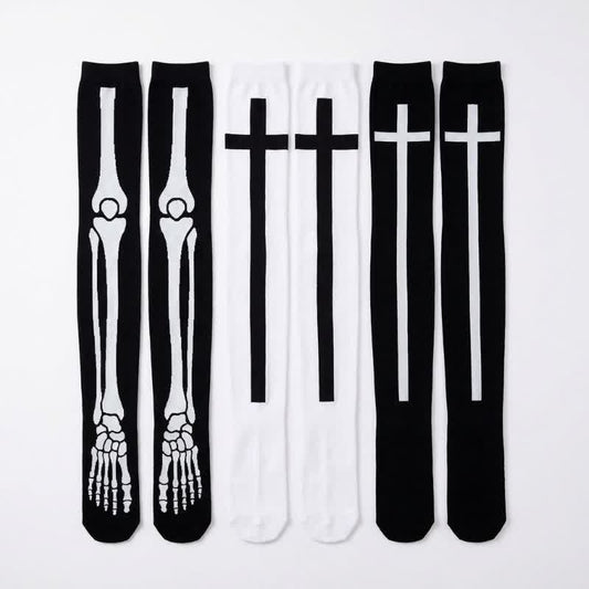 Halloween Skeleton Fun Over Knee Thigh Socks (3 Pairs) - Multicolor - EU36-43 (US3-9) - image 0