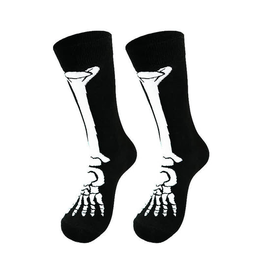 Halloween Skeleton Print Cotton Crew Socks (3 Pairs) - A - EU36-43 (US3-9) - image 0