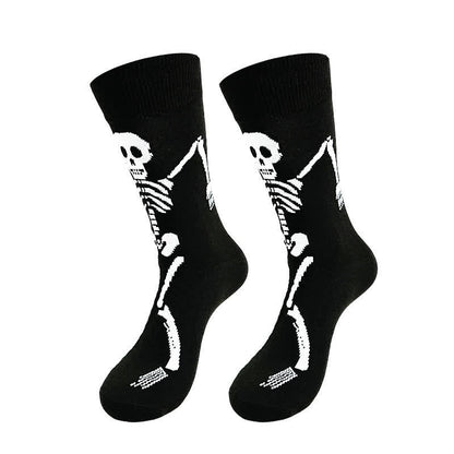 Halloween Skeleton Print Cotton Crew Socks (3 Pairs) - B - EU36-43 (US3-9) - image 1