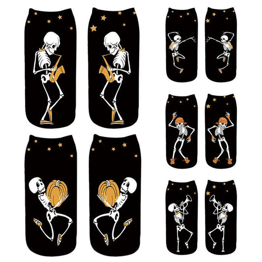 Halloween Skeleton Playing Saxophone Ankle Socks (5 Pairs) - Multicolor - EU36-43 (US3-9) - image 0