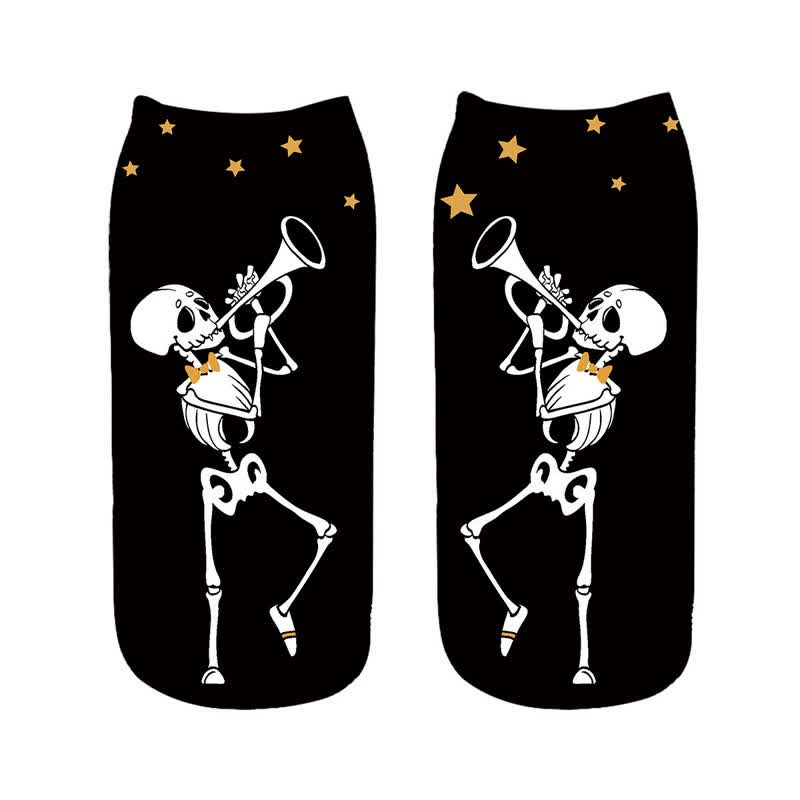 Halloween Skeleton Playing Saxophone Ankle Socks (5 Pairs) - B - EU36-43 (US3-9) - image 2