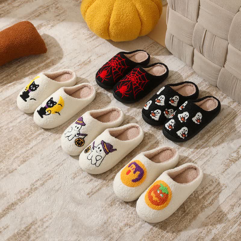 Halloween Witch Ghost Lantern Plush House Slippers - image 0