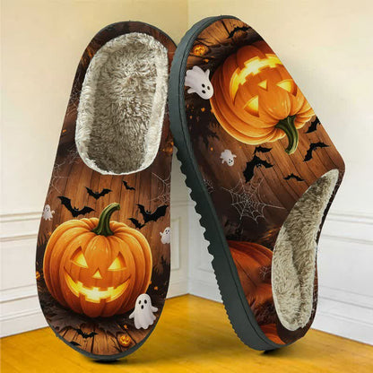 Halloween Fun Jack-O'-Lantern Bat Full Print Fuzzy Slippers - image 2