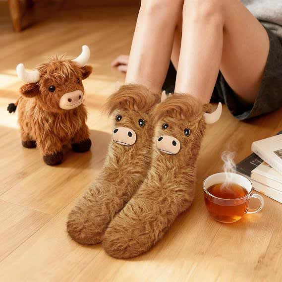 Cozy Highland Cow Slipper Socks - Brown - EU36-41(US3-7.5) - image 0