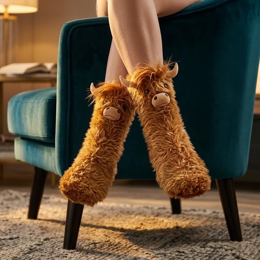 Cozy Highland Cow Slipper Socks - image 2