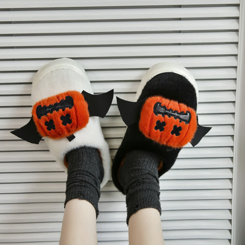 Halloween Bat Wing Pumpkin Fuzzy Slippers - image 0