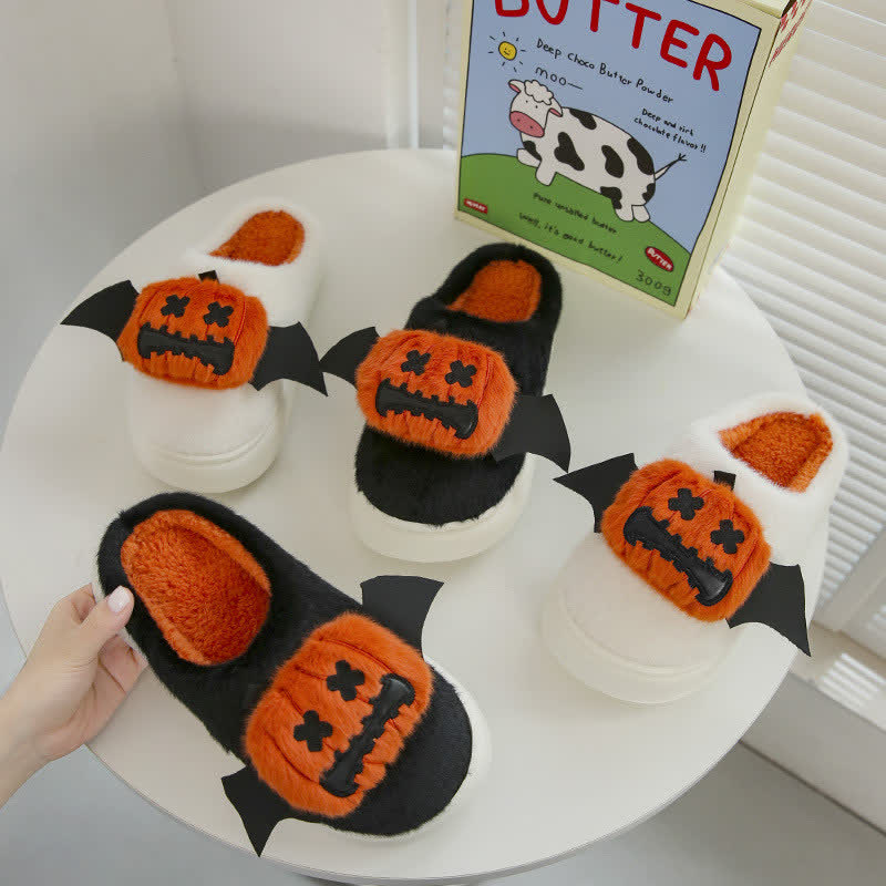 Halloween Bat Wing Pumpkin Fuzzy Slippers - image 1