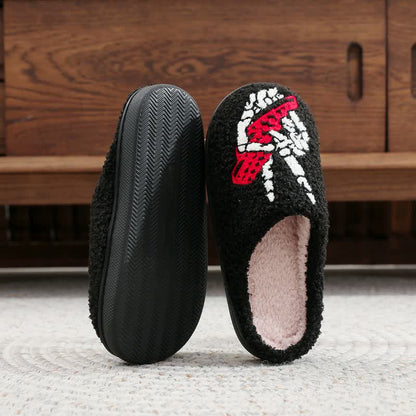 Halloween Skeleton Hand Peace Sign Fuzzy Slippers - image 3