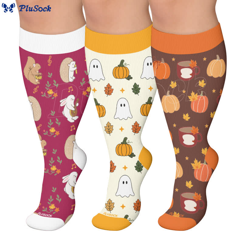 Plus Size Autumn Pumpkin Ghost Compression Socks - image 0