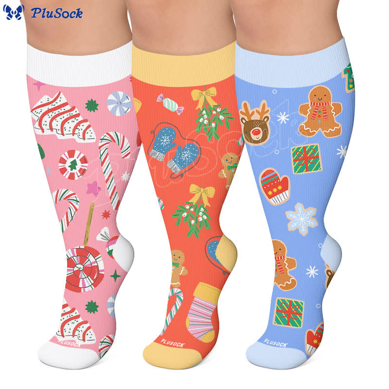 Plus Size Christmas Candy Cane Compression Socks - image 0