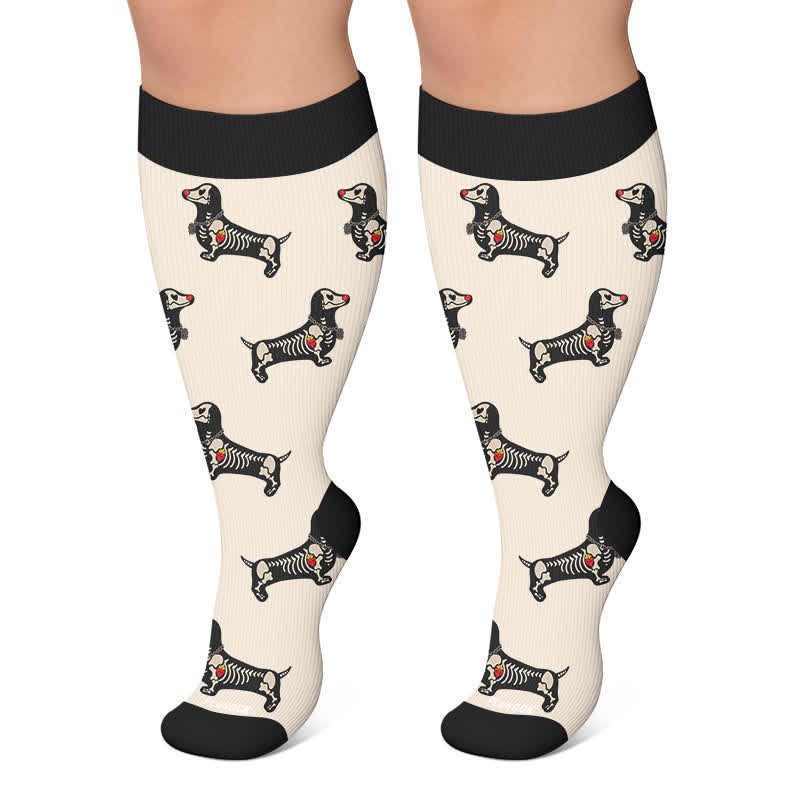 Plus Size Halloween Cute Dachshund Compression Socks - Beige - 4XL - image 4