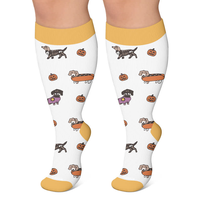 Plus Size Halloween Cute Dachshund Compression Socks - White - 4XL - image 6
