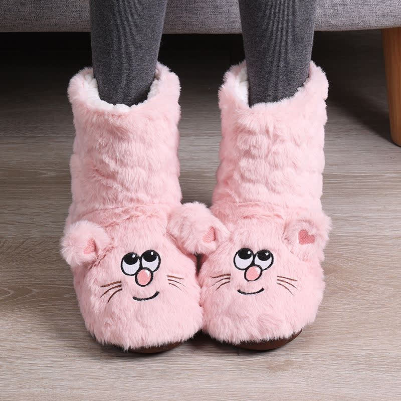 Pink Cartoon Cat Face Fuzzy Slipper Socks - Light Pink - Kids EU32–35(US1–3.5) - image 3