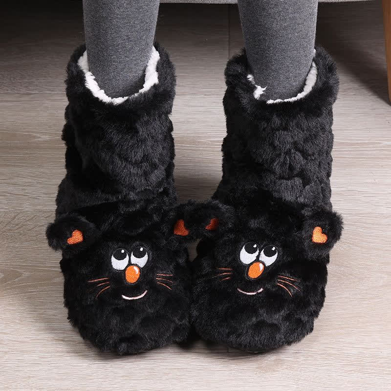 Pink Cartoon Cat Face Fuzzy Slipper Socks - Black - Kids EU32–35(US1–3.5) - image 2