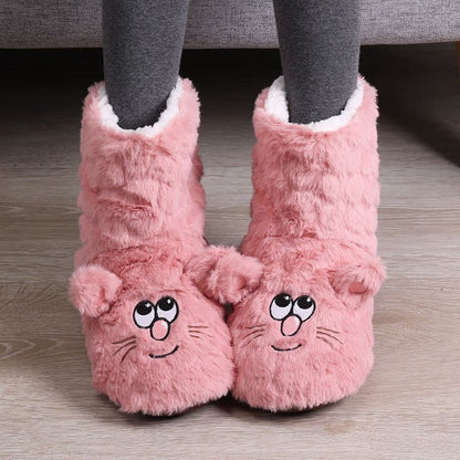 Pink Cartoon Cat Face Fuzzy Slipper Socks - Pink - Kids EU32–35(US1–3.5) - image 0