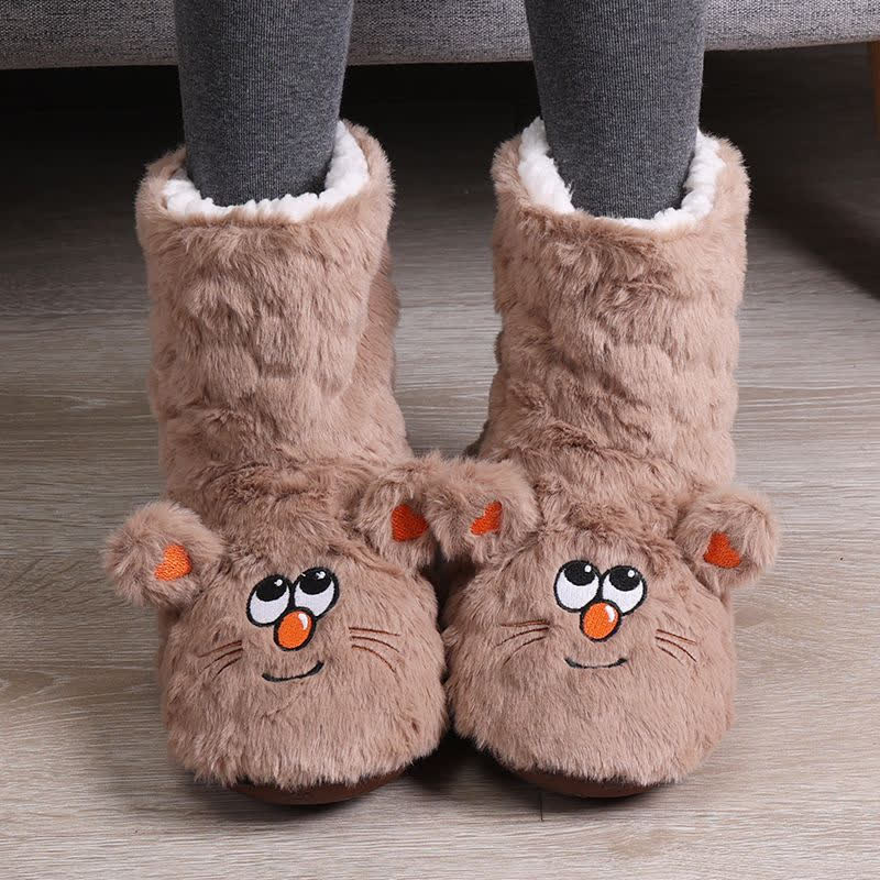 Pink Cartoon Cat Face Fuzzy Slipper Socks - Khaki - Kids EU32–35(US1–3.5) - image 4