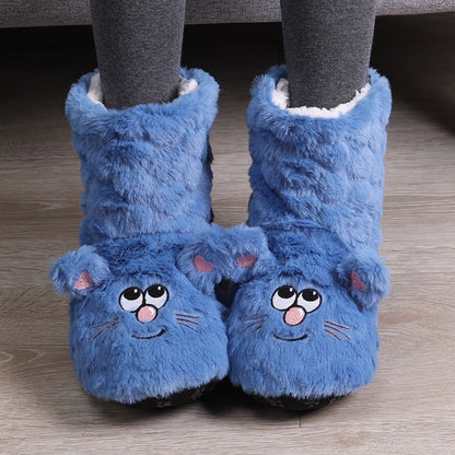 Pink Cartoon Cat Face Fuzzy Slipper Socks - Blue - Kids EU32–35(US1–3.5) - image 6
