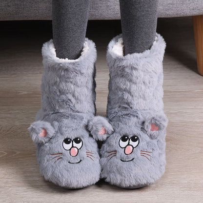 Pink Cartoon Cat Face Fuzzy Slipper Socks - Grey - Kids EU32–35(US1–3.5) - image 5