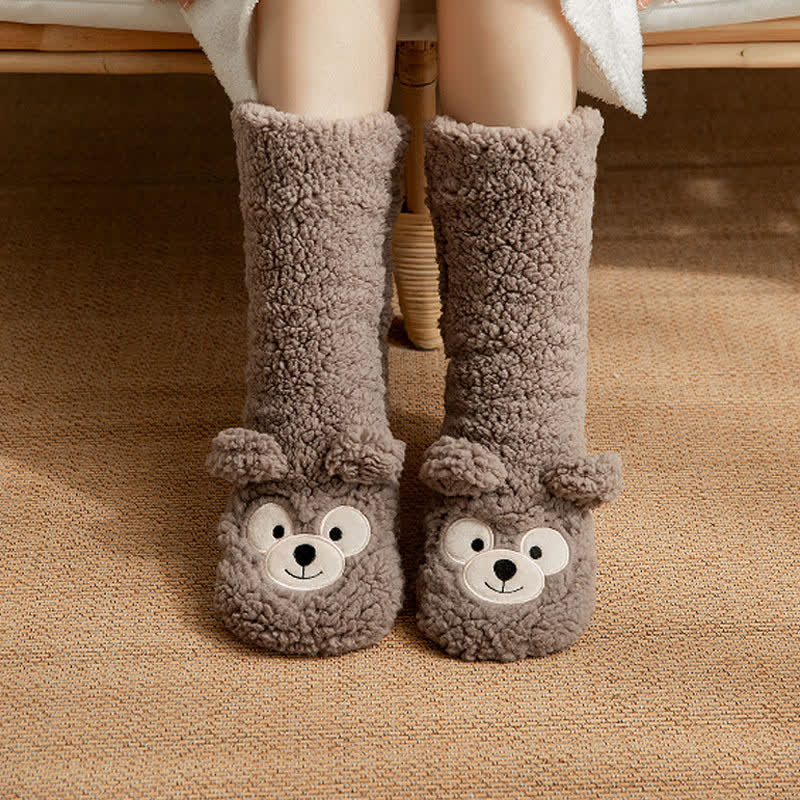 White Bear Face Fluffy Mid-Calf Slipper Socks - Grey - EU36-41(US3-7.5) - image 2