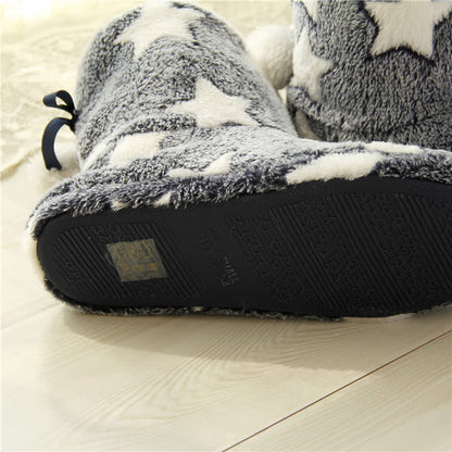 Pink Star Pattern Pom-Pom Fleece Slipper Socks - image 5