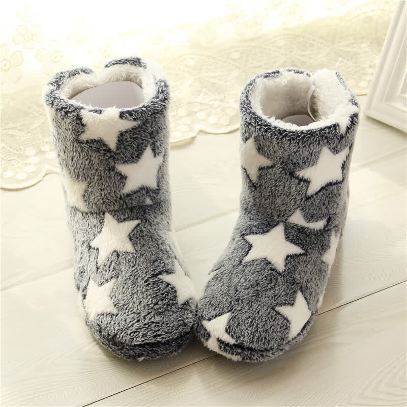 Pink Star Pattern Pom-Pom Fleece Slipper Socks - image 3