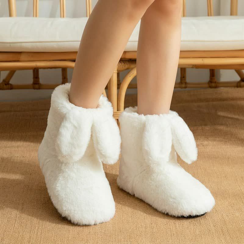 Pink Drooping Bunny Ears Plush Slipper Socks - White - EU43-44(US9-10) - image 4
