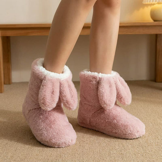 Pink Drooping Bunny Ears Plush Slipper Socks - Dark Pink - EU43-44(US9-10) - image 0
