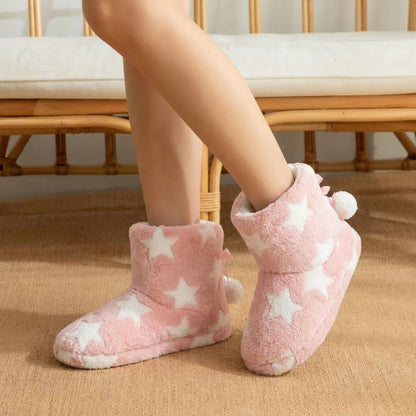 Pink Star Pattern Pom-Pom Fleece Slipper Socks - Pink - EU40-41(US7-7.5) - image 0