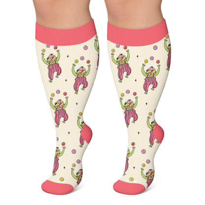 Plus Size Funny Frog Print Compression Socks - Beige - 4XL - image 4