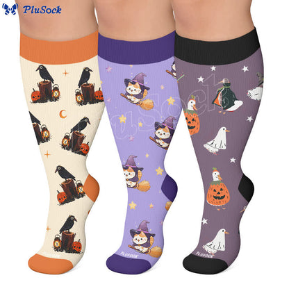 Plus Size Crow Witch CatCompression Socks - image 0