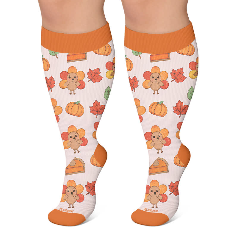 Plus Size Thanksgiving Turkey Compression Socks - Orange - 4XL - image 6