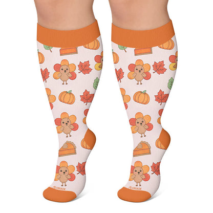 Plus Size Thanksgiving Turkey Compression Socks - Orange - 4XL - image 6
