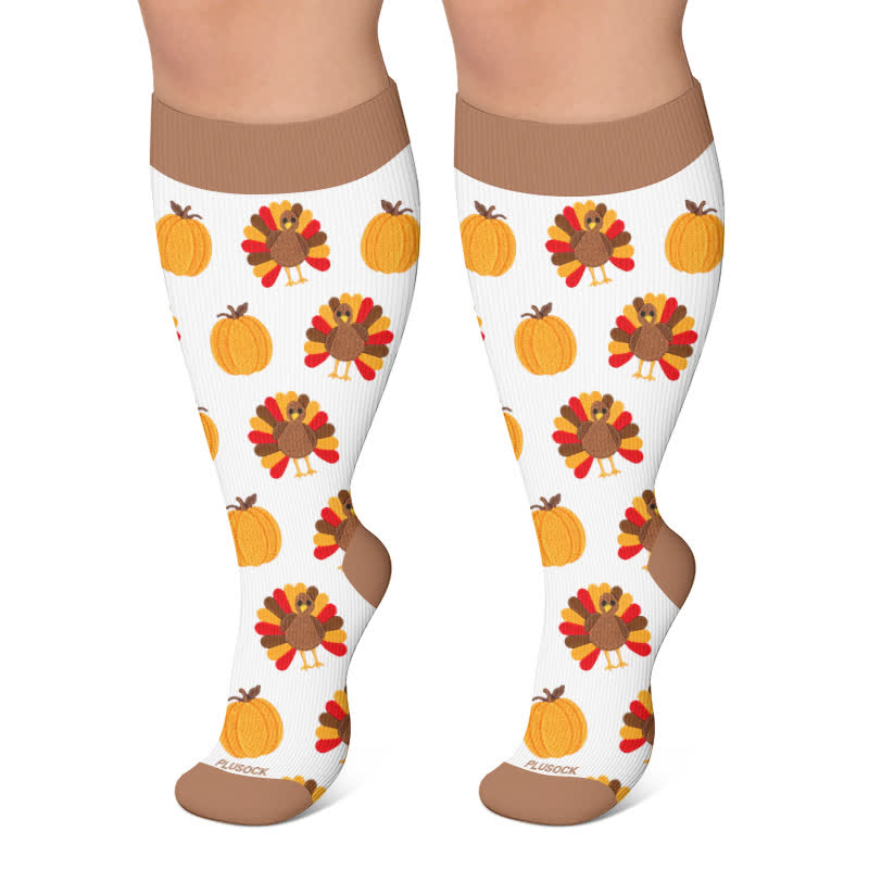 Plus Size Thanksgiving Turkey Compression Socks - Brown - 4XL - image 5