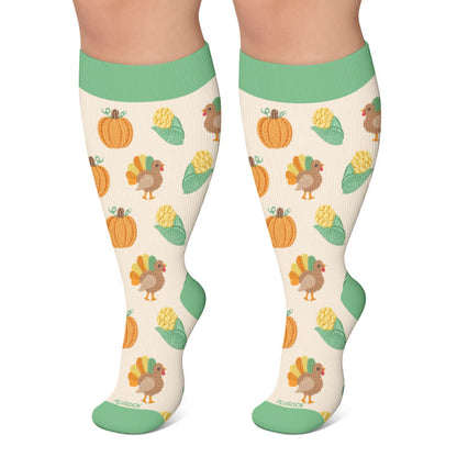 Plus Size Thanksgiving Turkey Compression Socks - Green - 4XL - image 4