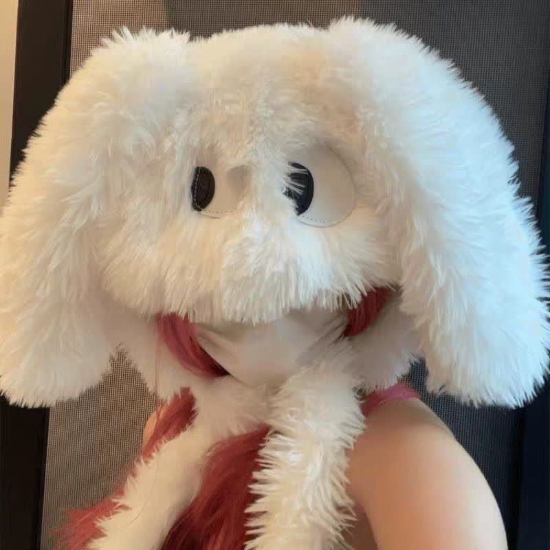 Hot Pink Cute Cartoon Big Eyes Plush Hat - Beige - One Size - image 1