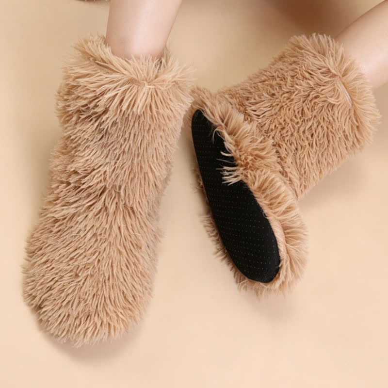 Khaki Fluffy Shaggy Plush Slipper Socks - image 3