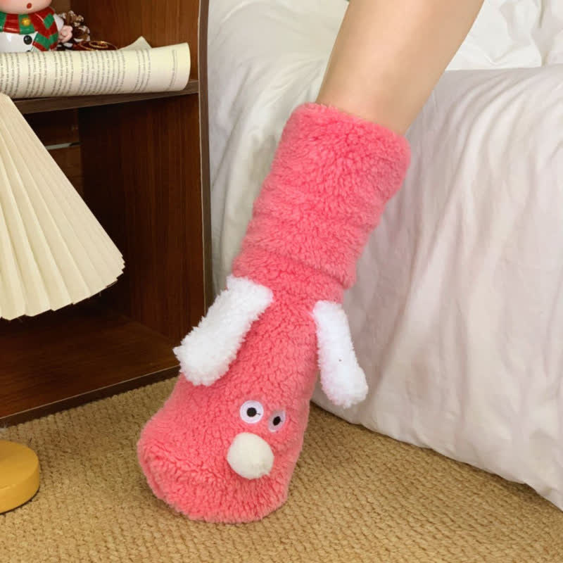 Khaki Googly-Eye Puppy Cartoon Slipper Socks - Pink - EU36-42(US3-8) - image 6