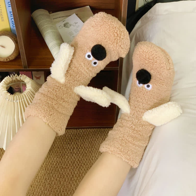 Khaki Googly-Eye Puppy Cartoon Slipper Socks - Khaki - EU36-42(US3-8) - image 5