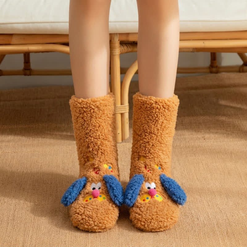 Yellow Mismatched-Ear Cartoon Puppy Slipper Socks - Brown - EU36-42(US3-8) - image 5
