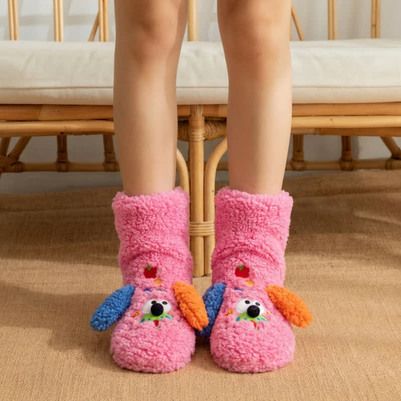 Yellow Mismatched-Ear Cartoon Puppy Slipper Socks - Rose - EU36-42(US3-8) - image 4