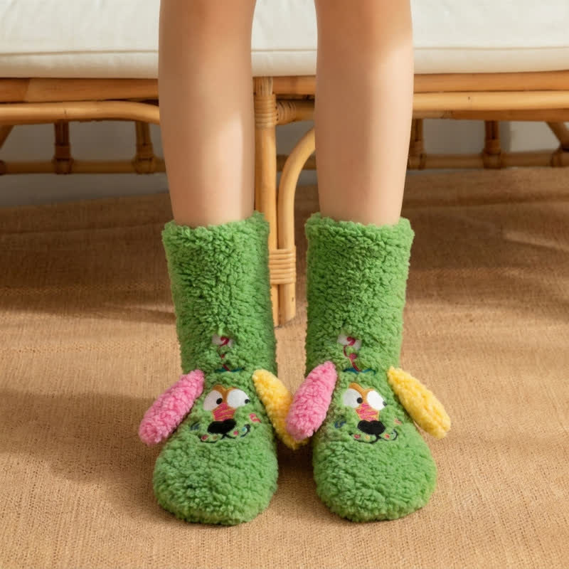 Yellow Mismatched-Ear Cartoon Puppy Slipper Socks - Green - EU36-42(US3-8) - image 6