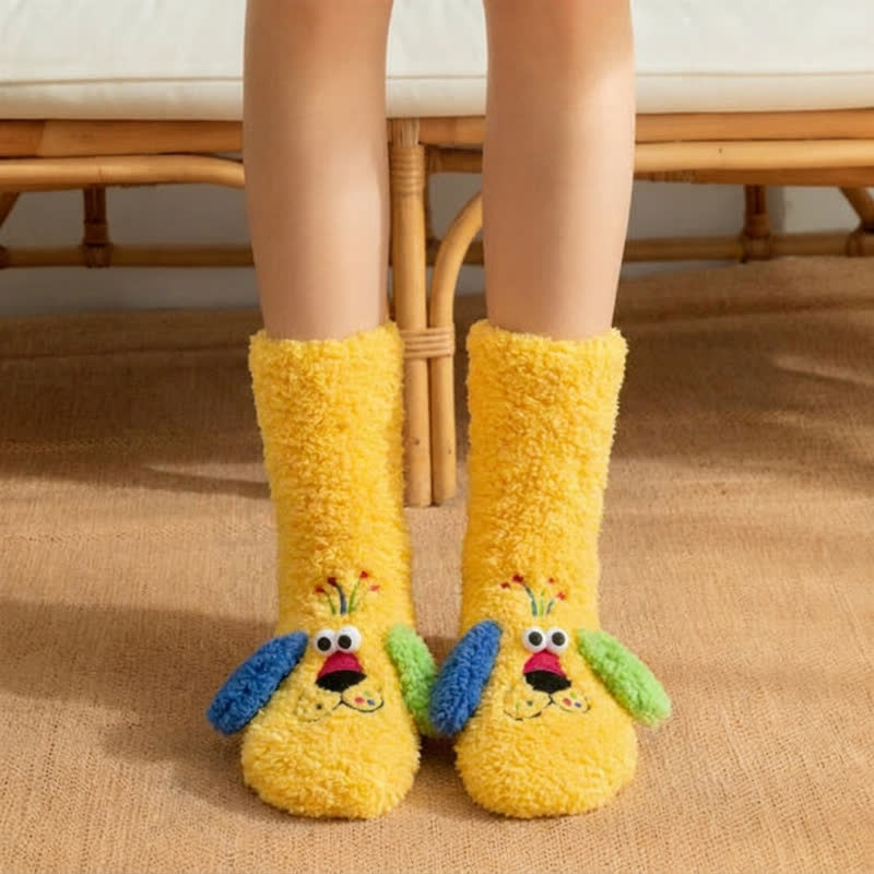 Yellow Mismatched-Ear Cartoon Puppy Slipper Socks - Yellow - EU36-42(US3-8) - image 3