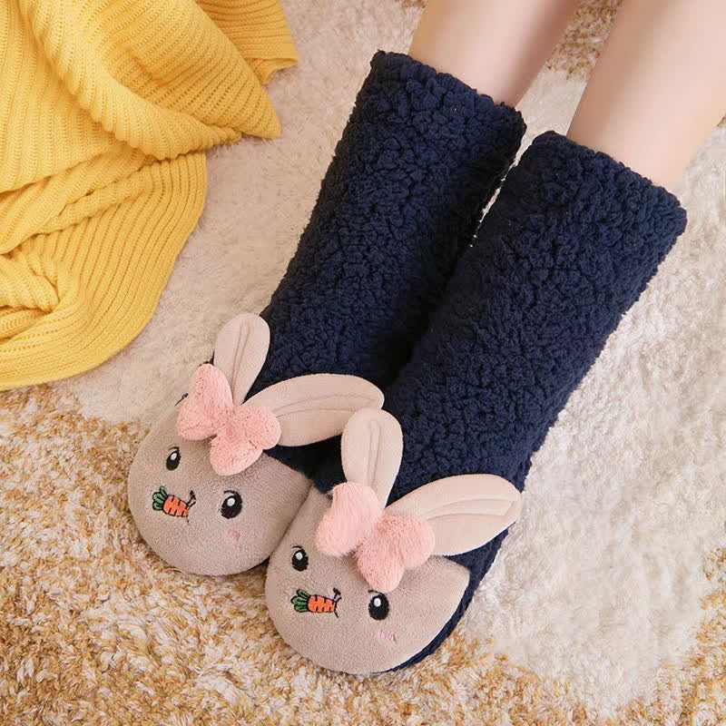 Pink Bunny Eating Carrot Plush Slipper Socks - Black - EU36-42(US3-8) - image 3