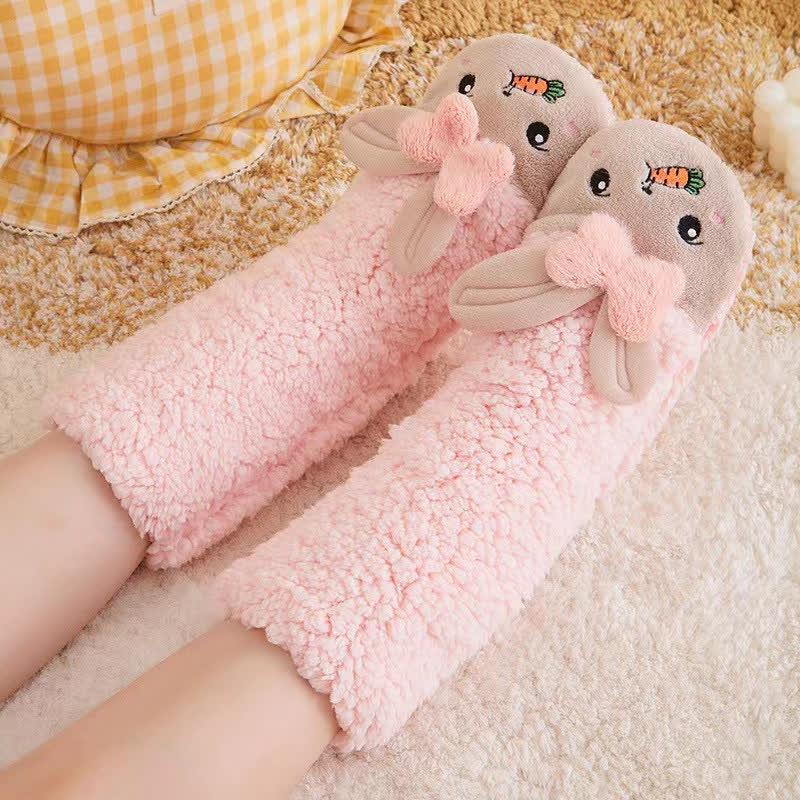 Pink Bunny Eating Carrot Plush Slipper Socks - Pink - EU36-42(US3-8) - image 0