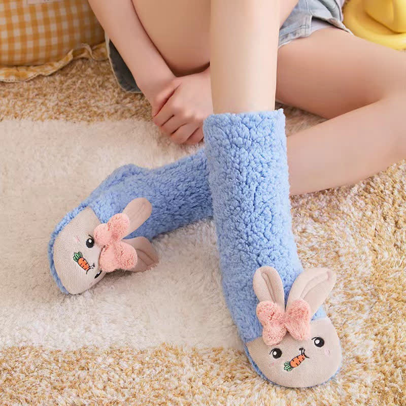 Pink Bunny Eating Carrot Plush Slipper Socks - Blue - EU36-42(US3-8) - image 4