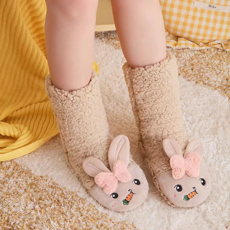 Pink Bunny Eating Carrot Plush Slipper Socks - Khaki - EU36-42(US3-8) - image 5