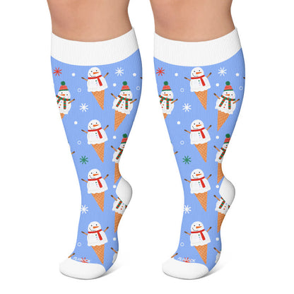Plus Size Christmas Snowman Compression Socks - Blue - 4XL - image 4