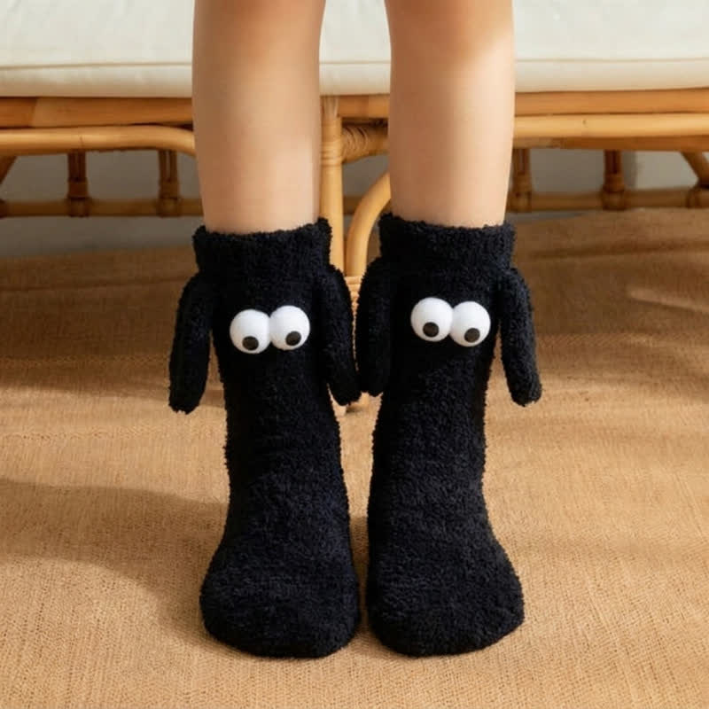 White Googly-Eye Long Tube Slipper Socks (4 Pairs) - Black - EU36-42(US3-8.5) - image 1
